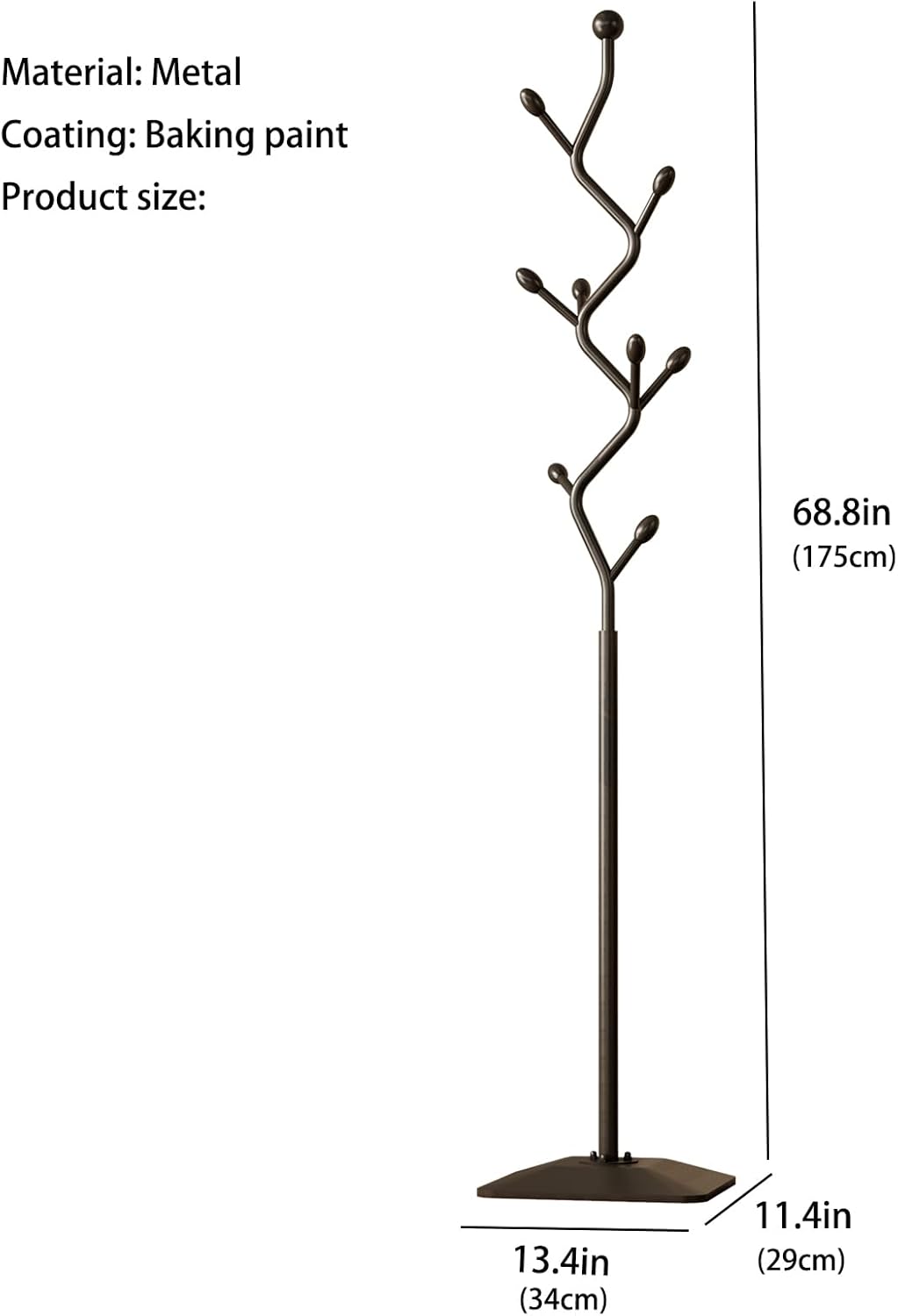 Tree-shaped coat rack stand,Metal coat tree with 8 Hooks and sturdy cast iron base,Heavy Duty coat rack freestanding coat hanger stand for Clothes Hats Scarfs Purses (black)