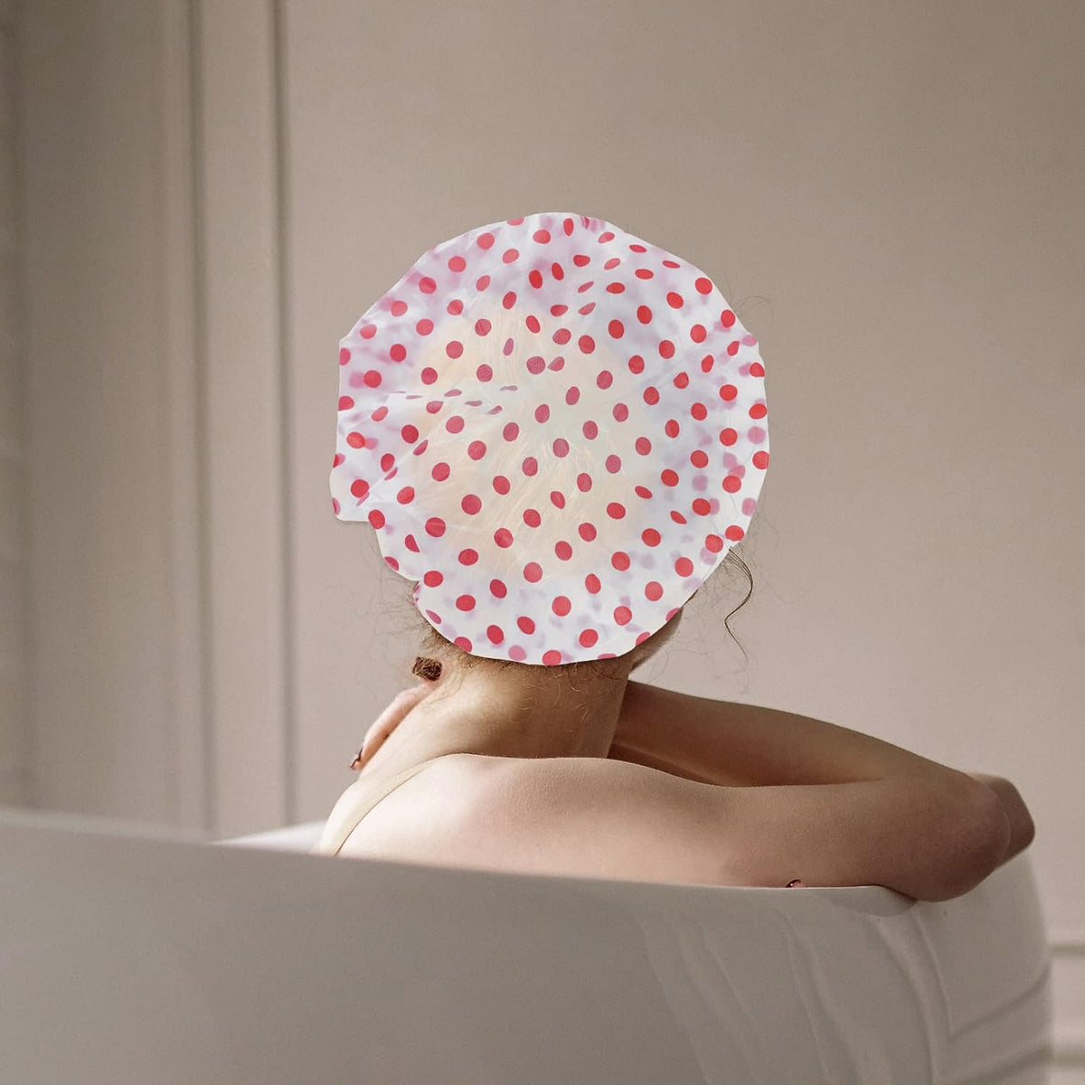 3PCS Shower Caps, Elastic Reusable Waterproof Plastic Shower Cap for Women Ladies Spa Salon (Red+Green+Blue)