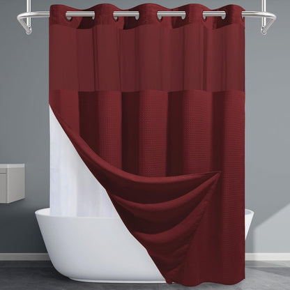 Grey Shower Curtain and Liner Set - 230GSM Waffle Weave Textured Heavy Duty,Hotel Luxury Weighted Bath Curtain,71W x 74H