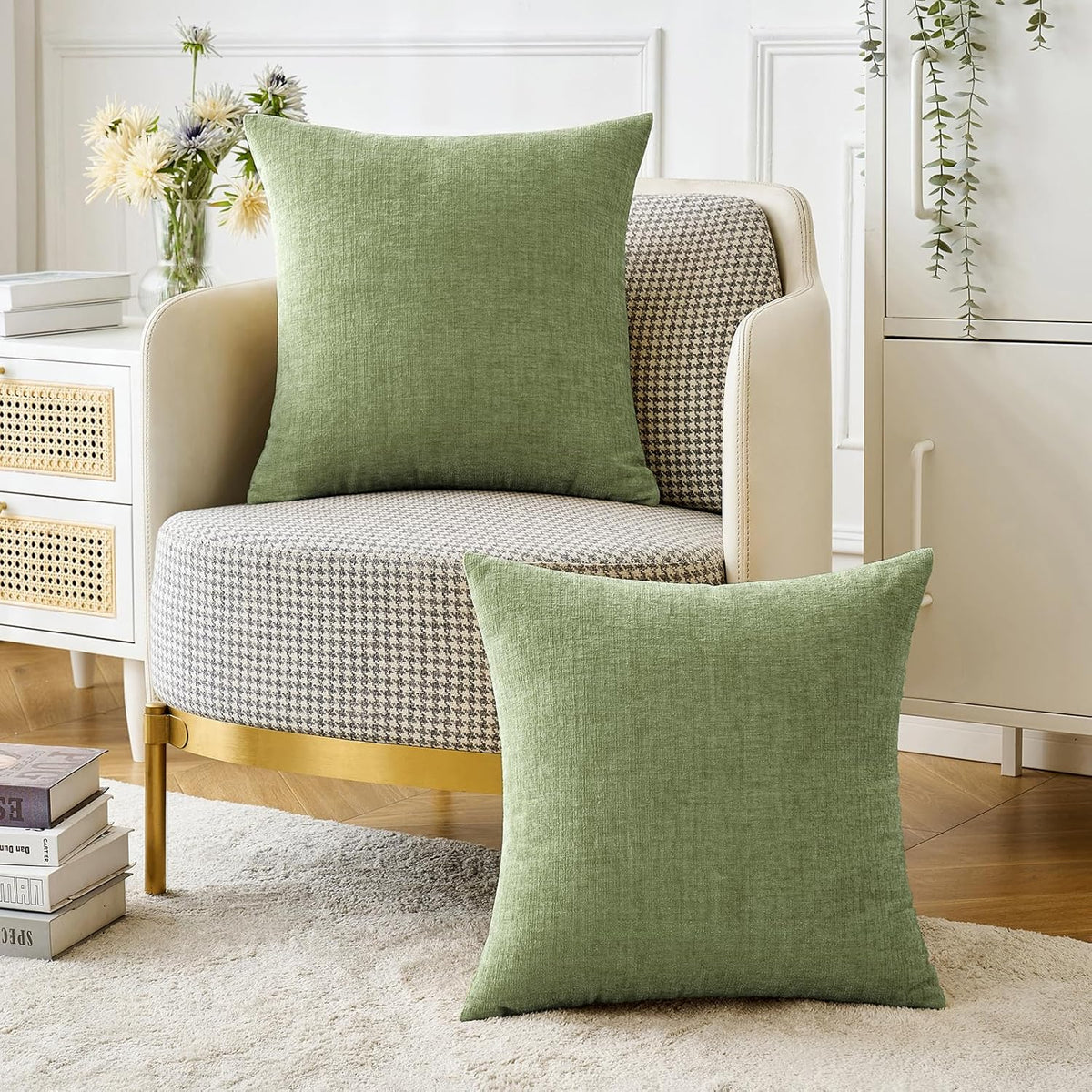 MIULEE Pack of 2 Couch Throw Pillow Covers 18x18 Inch Spring Soft Sage Green Chenille Pillow Covers for Sofa Living Room Solid Dyed Pillow Cases