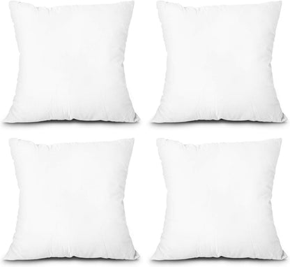 EDOW Throw Pillow Inserts, Set of 4 Lightweight Down Alternative Polyester Pillow, Couch Cushion, Sham Stuffer, Machine Washable. (White, 18x18)