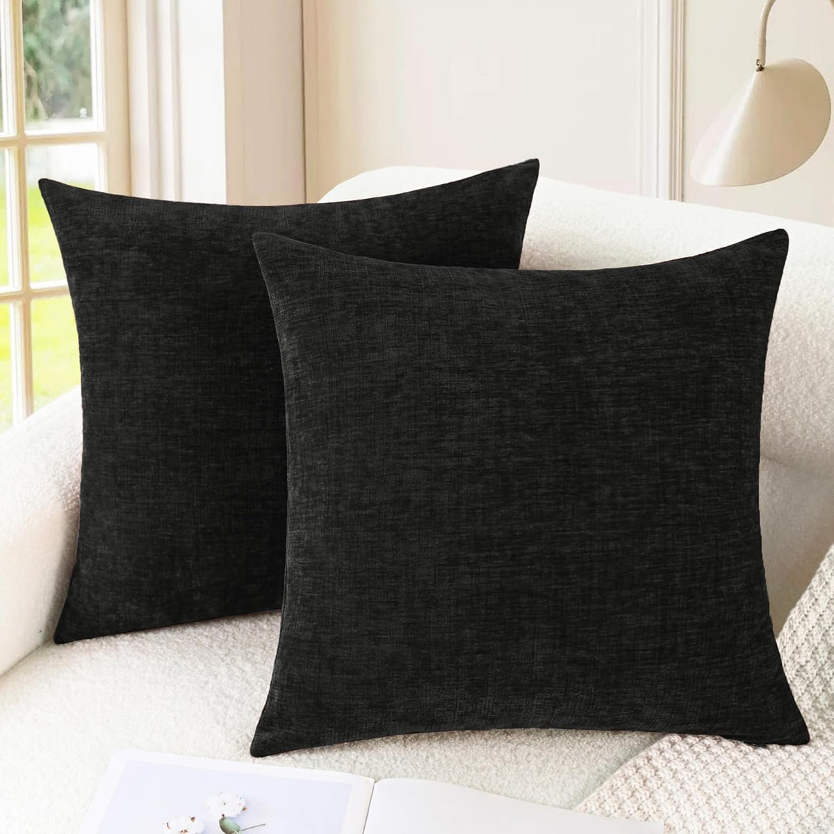 CaliTime Throw Pillow Covers Decorative 18 X 18 Inches Pack of 2 Cozy Chenille Cushion Cases for Couch Sofa Bed Living Room Home Navy Blue