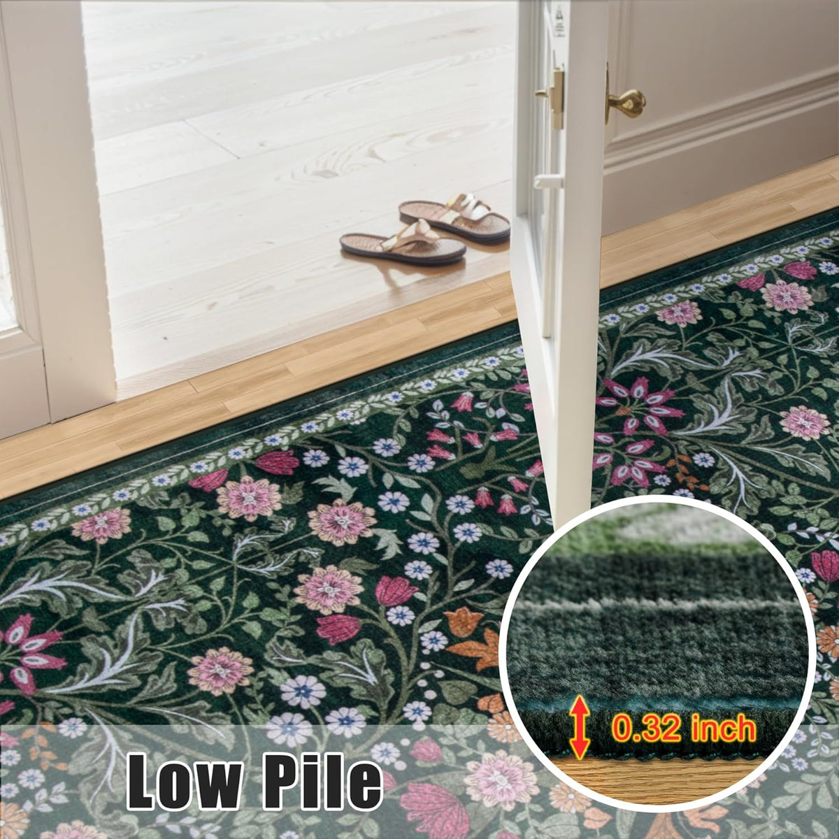 8x10 Area Rugs for Living Room: Floral Washable Rug Vintage Large Soft Boho Non-Slip Carpet Indoor Floor Stain Resistant Carpets for Bedroom Dining Room Farmhouse Nursery Home Office Dark Green