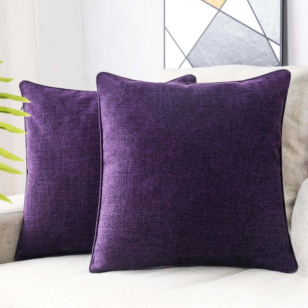 HPUK Decorative Throw Pillow Covers Set of 4 Square Couch Pillows Linen Cushion Cover for Couch Sofa Living Room, 18"x18" inches, Blue