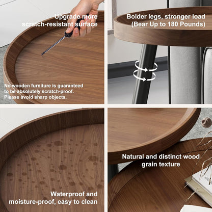 2 PCS Small Round Coffee Table Set, Mid Century Modern Coffee Tables for Living Room, Walnut Nesting Tables for Small Spaces, Easy Assembly Circle Wood Center Table,Black Nesting Coffee Table Set of 2