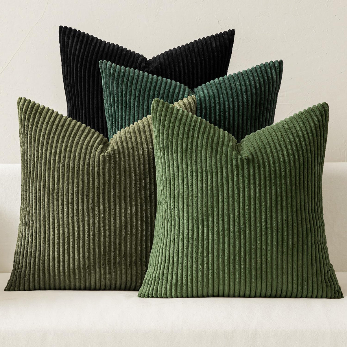 MIULEE Boho Farmhouse Sage Green Throw Pillow Covers 18x18 Inch Set of 4 Mordern Nordic Cushion Covers Soft Corduroy Spring Home Decor for Couch Bed Sofa Living Room Forest Green