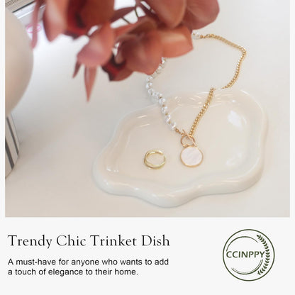 Ceramic Jewelry Tray Trinket Dish, Decorative Cloud Vanity Key Tray for Women, Ring Holder Dish, Cute Jewelry Plate Bowl Room Decor Aesthetic, White, Medium