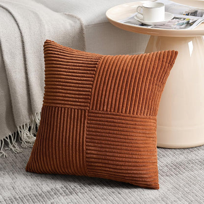Fancy Homi 2 Packs Rust Boho Decorative Throw Pillow Covers 18x18 Inch for Couch Bed Sofa, Farmhouse Fall Home Decor, Soft Corss Corduroy Patchwork Textured Terracotta Accent Cushion Case 45x45 cm